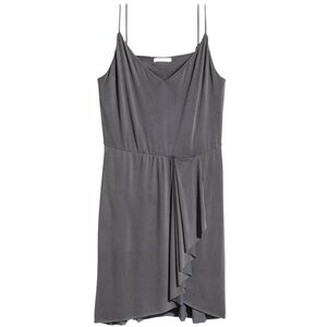 H&M Dark Gray Jersey Fauz Wrap Front Ruffle Mini Dress